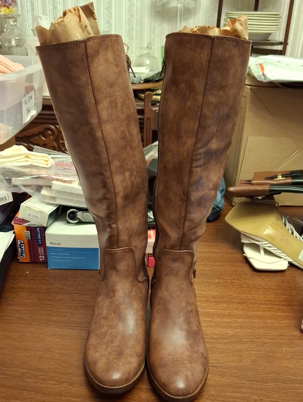 Baretraps Classic Tall Brown Riding Boots 5M Stretch Calf New